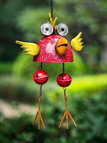Rooster Solar Wind Chimes for Outside,Funny Chicken Decor for Outdoor Patio Porch or Backyard, Rooster Decor Gift for Women, Mom, Grandma, Unisex (Red)