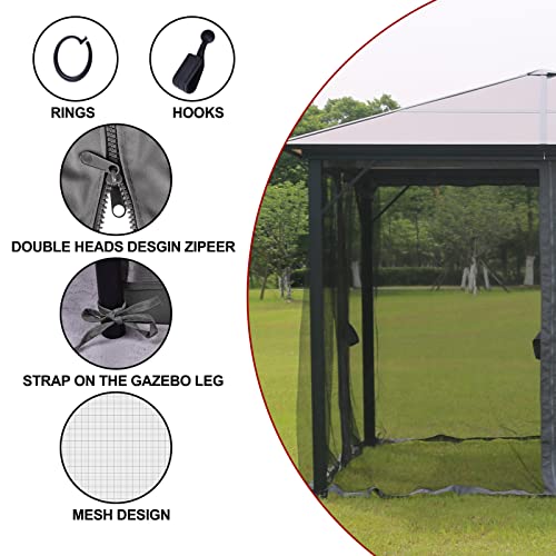 Sunshine Outdoor Gazebo Replacement Mosquito Netting Screen 4-Panels, Universal Netting Side Walls for Patio, Garden, Yard (Net Only)(10' x 10', Dark Grey)