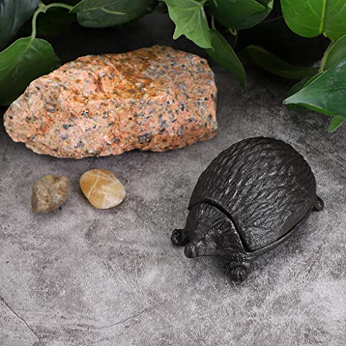 JUXYES Hedgehog Cast Iron Key Hider Outside Spare Door Key Box Outdoor Small Garden Statues Ornament, Hedgehog Indoor Decoration Jewelry Trinkets Box for Key, Ear Studs, Ring, Paper Clip