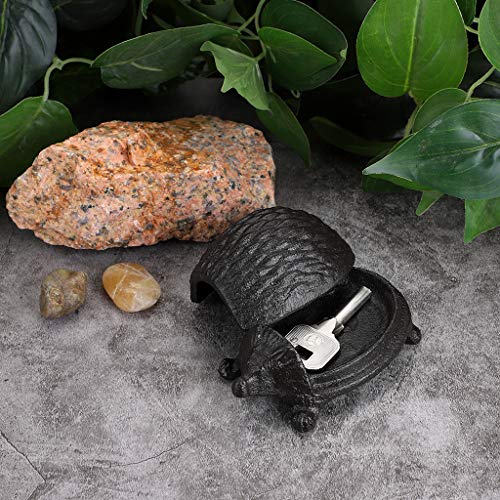 JUXYES Hedgehog Cast Iron Key Hider Outside Spare Door Key Box Outdoor Small Garden Statues Ornament, Hedgehog Indoor Decoration Jewelry Trinkets Box for Key, Ear Studs, Ring, Paper Clip