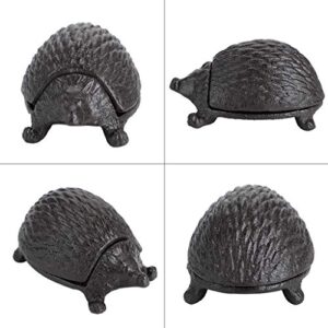 JUXYES Hedgehog Cast Iron Key Hider Outside Spare Door Key Box Outdoor Small Garden Statues Ornament, Hedgehog Indoor Decoration Jewelry Trinkets Box for Key, Ear Studs, Ring, Paper Clip