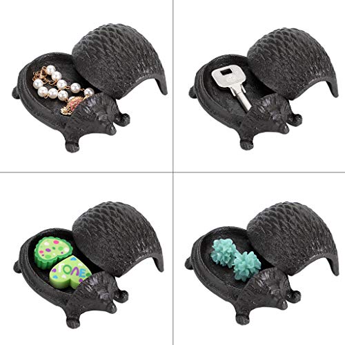 JUXYES Hedgehog Cast Iron Key Hider Outside Spare Door Key Box Outdoor Small Garden Statues Ornament, Hedgehog Indoor Decoration Jewelry Trinkets Box for Key, Ear Studs, Ring, Paper Clip