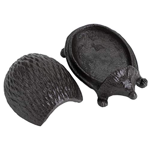 JUXYES Hedgehog Cast Iron Key Hider Outside Spare Door Key Box Outdoor Small Garden Statues Ornament, Hedgehog Indoor Decoration Jewelry Trinkets Box for Key, Ear Studs, Ring, Paper Clip
