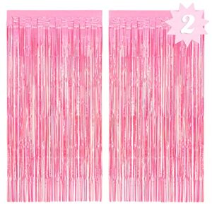 xo, fetti decorations hot pink iridescent fringe foil curtain – set of 2 | bachelorette party bridal shower backdrop, wedding, birthday photo booth