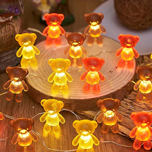 Bartlett Cute Teddy Bear Outdoor Indoor String Lights Unique Gifts Fairy Decorative Lights Battery Operated Bow Tie Bear 8.5ft 20LED with Remote for Garden Yard Camp RV Decoration