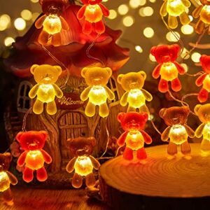 bartlett cute teddy bear outdoor indoor string lights unique gifts fairy decorative lights battery operated bow tie bear 8.5ft 20led with remote for garden yard camp rv decoration
