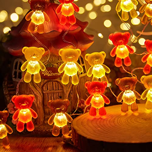 Bartlett Cute Teddy Bear Outdoor Indoor String Lights Unique Gifts Fairy Decorative Lights Battery Operated Bow Tie Bear 8.5ft 20LED with Remote for Garden Yard Camp RV Decoration