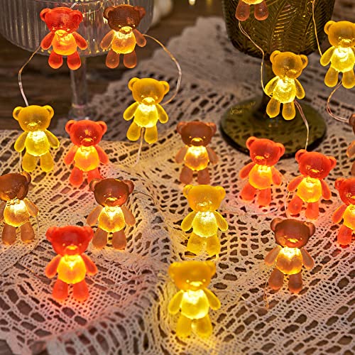 Bartlett Cute Teddy Bear Outdoor Indoor String Lights Unique Gifts Fairy Decorative Lights Battery Operated Bow Tie Bear 8.5ft 20LED with Remote for Garden Yard Camp RV Decoration