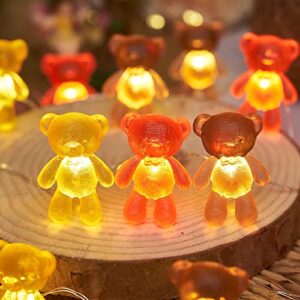 Bartlett Cute Teddy Bear Outdoor Indoor String Lights Unique Gifts Fairy Decorative Lights Battery Operated Bow Tie Bear 8.5ft 20LED with Remote for Garden Yard Camp RV Decoration