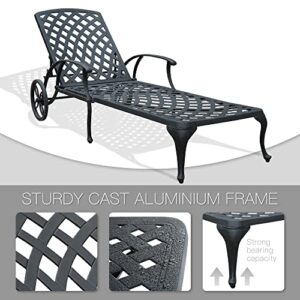 Villeston Lounge Chairs for Outside, Chaise Lounges Outdoor Pool Chair Set of 3 Cast Aluminum Patio Furniture Tanning with Gray Cushion and Pillows Recliner