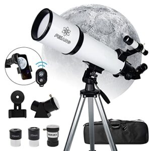 telescope 80mm aperture 600mm – for beginners & adults astronomical refracting telescopes az mount tripod fully multi-coated optics 24x-180x high magnification, with wireless control, carrying bag
