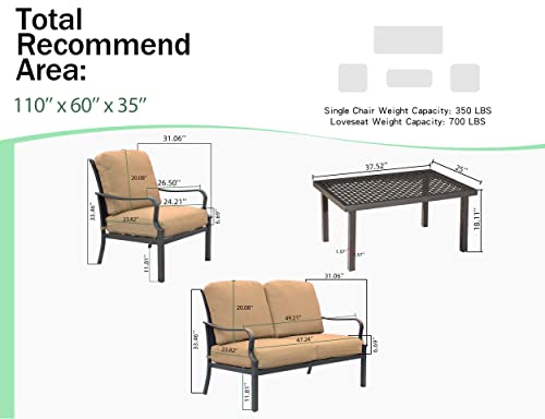 Domi Outdoor 4 pcs Patio Conversation Set, Metal Dining Table and Chairs Dining Set with Removable Beige Cushions for Garden Lawn Yard