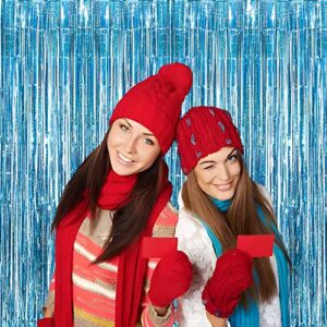 BRAVESHINE Light Blue Glitter Tinsel Foil Fringe Curtains - 2Pcs 3.2x8.2 ft Metallic Holiday Photo Booth Backdrop for Birthday Mermaid Ocean Pool Frozen Theme Baby Shower Wedding Party Streamers Decor