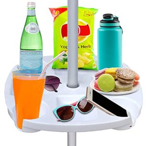 ammsun 17″ beach umbrella table tray with 4 cup holders, 4 snack compartments for beach, patio, garden, swimming pool 17 inch, white