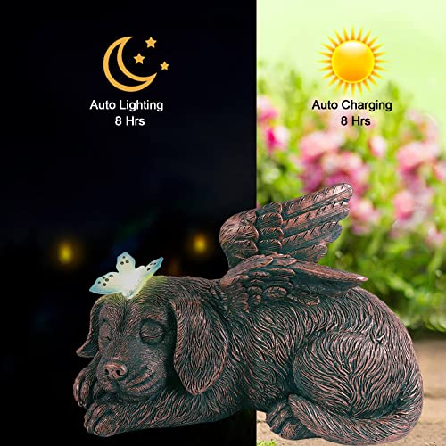 Qeeman Dog Memorial Gifts,Puppy Angel Garden Solar Light Dog Memorial Stone for pet Memorial Gifts and pet Loss Gifts, Ideal Gifts for Garden