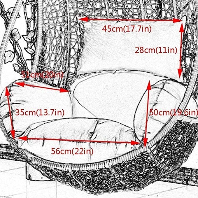 Nmg1 Hanging Egg Chair Cushion Cover, Wicker Rattan Hammock Chair Pad Replacement Cover for Indoor Outdoor Bedroom Patio Garden(No Padding) (Color : Red)