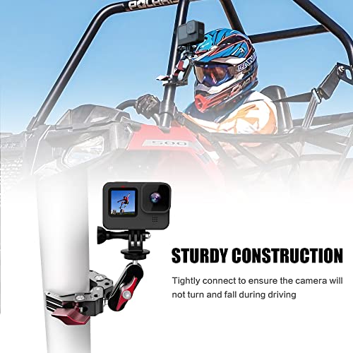 UTV ATV Camera Mount Holder Compatible with Gopro 11/10/9/8/7,Fits 0.82"-2.36" Roll Bar Cages Mount Camera Holder,Aluminum 360°Rotation UTV Camera Mount for SJ,DJI,DSLR,Session,Insta360 etc