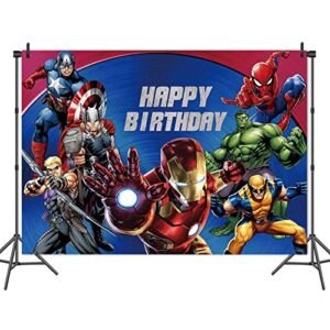 Cartoon Superhero Theme Photography Backdrop Happy Birthday Party Banner Photo Background 5x3FT Cake Table Decoration Studio Booth Props
