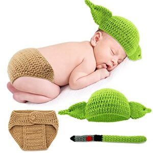 timsophia newborn infant baby photography prop crochet knit hat diaper costume set handmade cap outfits hat for baby shower(green)