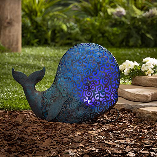 Garden Meadow 12.2 in H Blue Solar Lighted Metal Whale