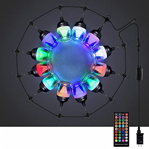 Outdoor String Lights LED Waterproof RGB Dimmable Colored Music Sync Magic Hanging Strand Lights Outside Exterior Patio Backyard Cafe Porch Party Garden Ambient Atmosphere Holiday White/Warm White