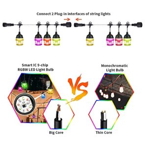 Outdoor String Lights LED Waterproof RGB Dimmable Colored Music Sync Magic Hanging Strand Lights Outside Exterior Patio Backyard Cafe Porch Party Garden Ambient Atmosphere Holiday White/Warm White