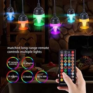 Outdoor String Lights LED Waterproof RGB Dimmable Colored Music Sync Magic Hanging Strand Lights Outside Exterior Patio Backyard Cafe Porch Party Garden Ambient Atmosphere Holiday White/Warm White