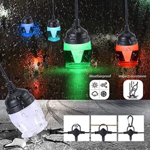 Outdoor String Lights LED Waterproof RGB Dimmable Colored Music Sync Magic Hanging Strand Lights Outside Exterior Patio Backyard Cafe Porch Party Garden Ambient Atmosphere Holiday White/Warm White