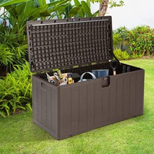 GOFLAME 105 Gallon Outdoor Storage Deck Box, Weather Resistant Container Box with Lockable Cover, Metal Support Bar for Patio Furniture, Outdoor Cushions, Pool Supplies, Garden Tools & Sport Equipment