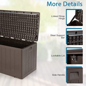 GOFLAME 105 Gallon Outdoor Storage Deck Box, Weather Resistant Container Box with Lockable Cover, Metal Support Bar for Patio Furniture, Outdoor Cushions, Pool Supplies, Garden Tools & Sport Equipment