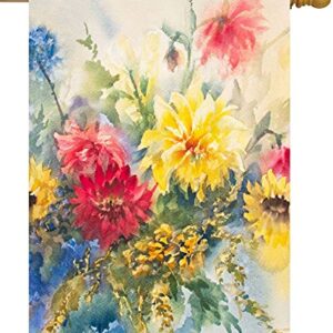 Pickako Seasonal Watercolor Summer Spring Floral Flowers Colorful Dahlias House Flag 28 x 40 Inch, Double Sided Large Garden Yard Welcome Flags Banners for Home Lawn Patio Outdoor Decor