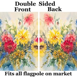 Pickako Seasonal Watercolor Summer Spring Floral Flowers Colorful Dahlias House Flag 28 x 40 Inch, Double Sided Large Garden Yard Welcome Flags Banners for Home Lawn Patio Outdoor Decor