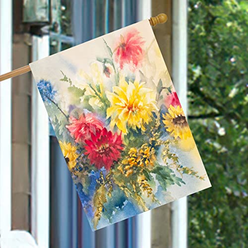 Pickako Seasonal Watercolor Summer Spring Floral Flowers Colorful Dahlias House Flag 28 x 40 Inch, Double Sided Large Garden Yard Welcome Flags Banners for Home Lawn Patio Outdoor Decor