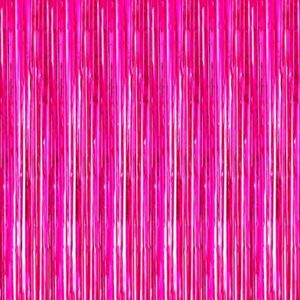 2 Pcs 3.2ft x 8.2ft Shiny Hot Pink Metallic Tinsel Foil Fringe Curtains Photo Booth Backdrop for Birthday Wedding Holiday Celebration Bachelorette Party Decorations (Hot Pink)