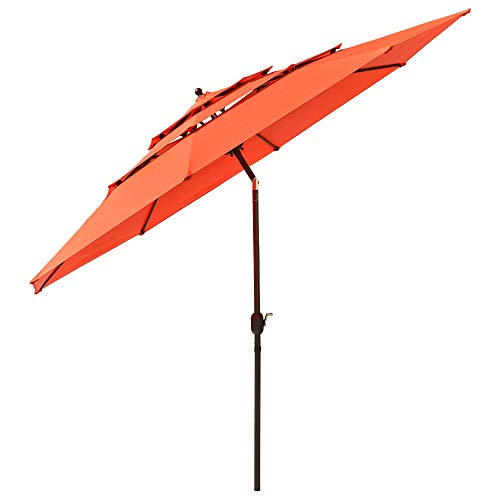 Yescom 11ft 3 Tier UV70+ Push Tilt Patio Umbrella Crank Handle Outdoor Yard House Pool Garden Deck Table Orange