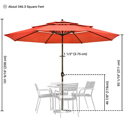 Yescom 11ft 3 Tier UV70+ Push Tilt Patio Umbrella Crank Handle Outdoor Yard House Pool Garden Deck Table Orange