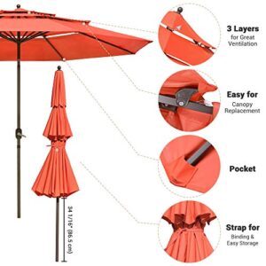 Yescom 11ft 3 Tier UV70+ Push Tilt Patio Umbrella Crank Handle Outdoor Yard House Pool Garden Deck Table Orange