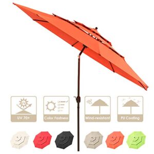 Yescom 11ft 3 Tier UV70+ Push Tilt Patio Umbrella Crank Handle Outdoor Yard House Pool Garden Deck Table Orange