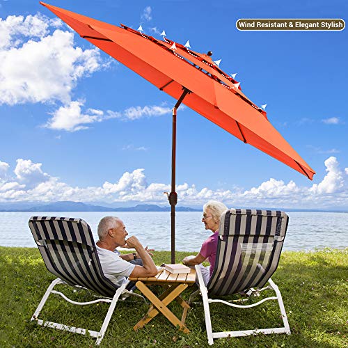 Yescom 11ft 3 Tier UV70+ Push Tilt Patio Umbrella Crank Handle Outdoor Yard House Pool Garden Deck Table Orange