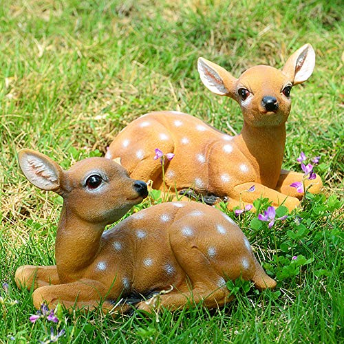 Deer Statue, 2Pcs Deer Figurine, Synthetic Resin Garden Sculpture Garden Statue Waterproof and Sunscreen Community Patio for Garden