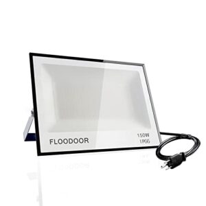 floodoor 150w led flood light outdoor, 15,000lm super bright daylight floodlight,6500k daylight ip66 waterproof safety light with plugs for garages, gardens, courtyards, lawns.