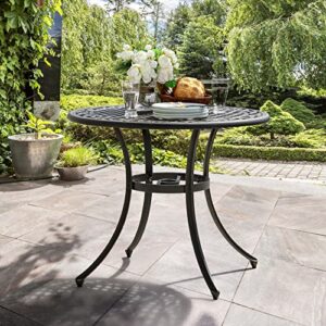 Nuu Garden 36 Inch Patio Dining Table with Umbrella Hole, Outdoor Cast Aluminum Bistro Table, Black with Antique Bronze at The Edge