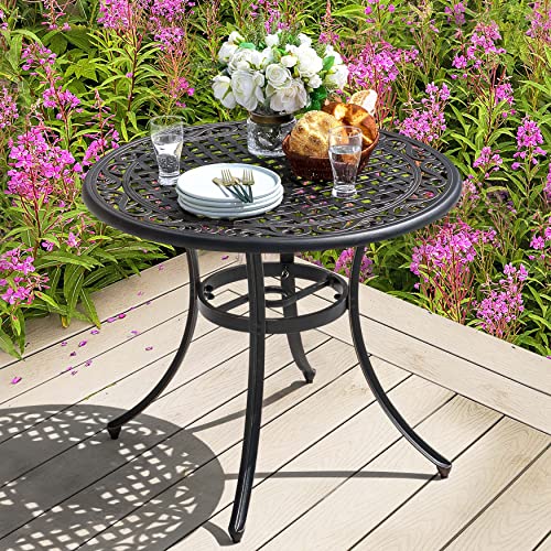 Nuu Garden 36 Inch Patio Dining Table with Umbrella Hole, Outdoor Cast Aluminum Bistro Table, Black with Antique Bronze at The Edge