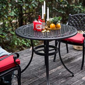 Nuu Garden 36 Inch Patio Dining Table with Umbrella Hole, Outdoor Cast Aluminum Bistro Table, Black with Antique Bronze at The Edge