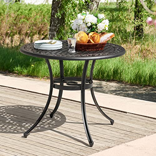 Nuu Garden 36 Inch Patio Dining Table with Umbrella Hole, Outdoor Cast Aluminum Bistro Table, Black with Antique Bronze at The Edge