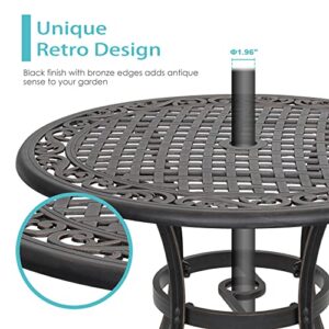 Nuu Garden 36 Inch Patio Dining Table with Umbrella Hole, Outdoor Cast Aluminum Bistro Table, Black with Antique Bronze at The Edge