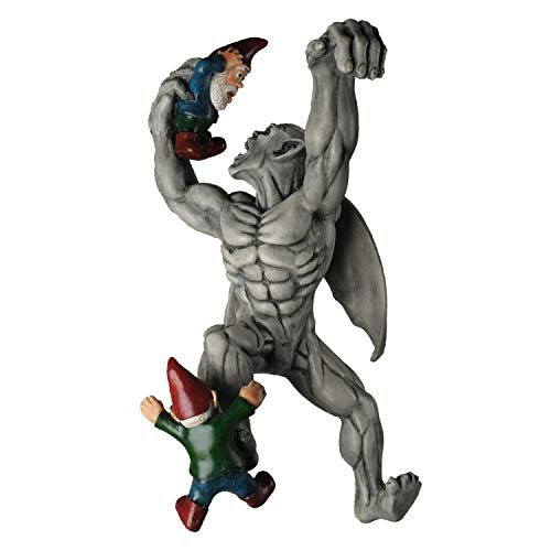 BELLA HAUS DESIGN Great Gargoyle Gnome Massacre Fence Hanger - Polyresin Outdoor Wall Décor - Detailed Hanging Statue – Gnome with Gothic Climbing Grotesque Gargoyle for Patio, Porch, Fence, Garden