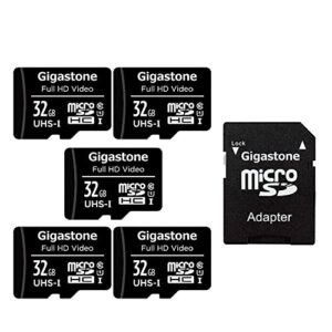 gigastone 32gb 5-pack micro sd card, full hd video, surveillance security cam action camera drone, 90mb/s micro sdhc uhs-i u1 c10 class 10