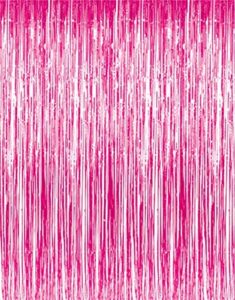 goer 3.2 ft x 9.8 ft metallic tinsel foil fringe curtains party photo backdrop party streamers for galentines day,birthday,graduation,new year eve decorations wedding decor (1 pack, hot pink)