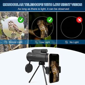 Monocular Telescope with Low Night Vision for Adults Kids,12X50 High Power Mini Zoom Monoculars with Smartphone/iPhone Adapter Tripod,Gifts for Bird Watching Hunting Camping Traveling Star Sports